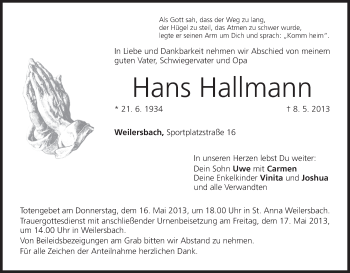 Anzeige von Hans Hallmann von MGO